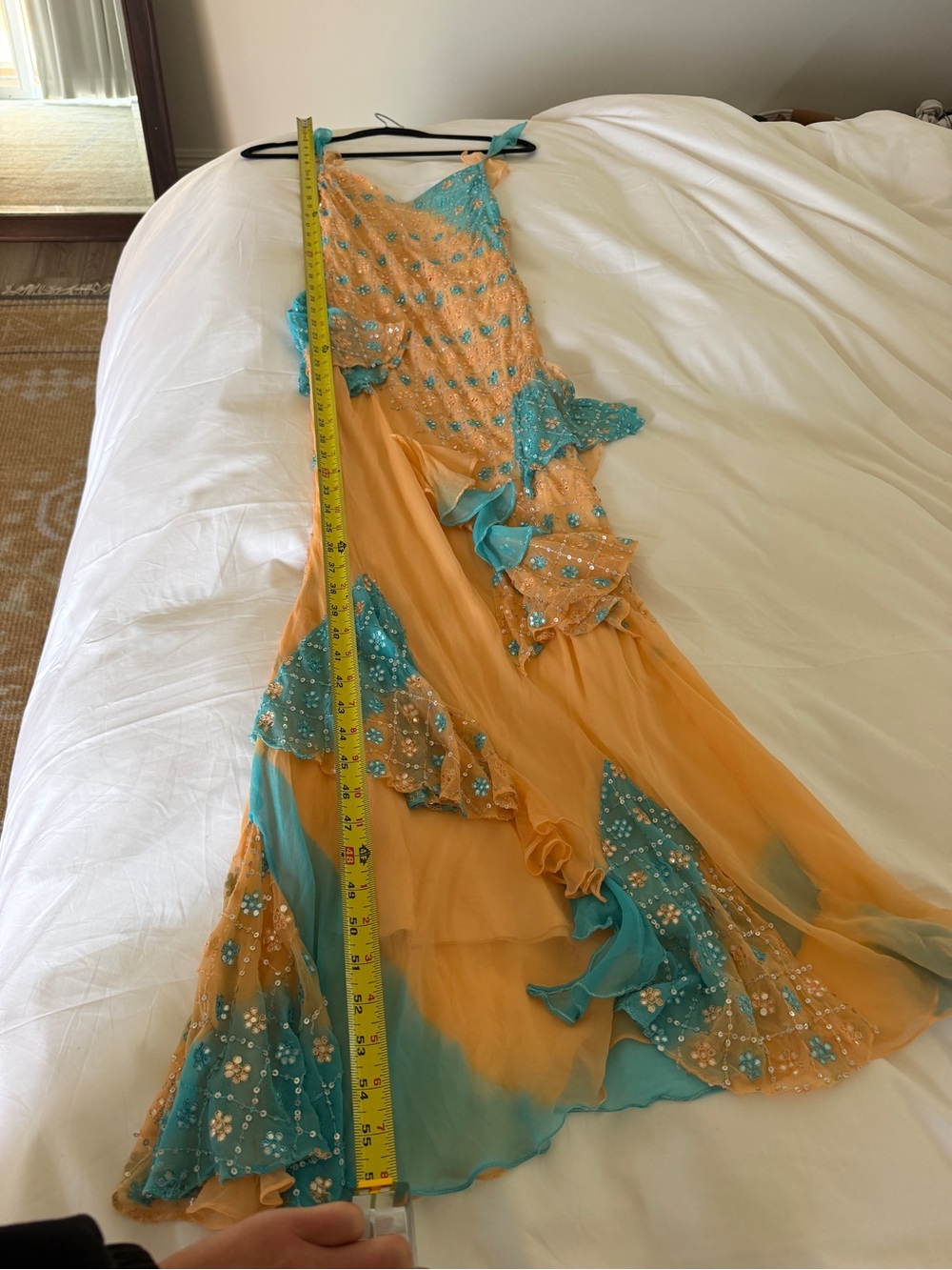 Peach & Turquoise Scalloped Vintage Dress - Picture 4 of 4